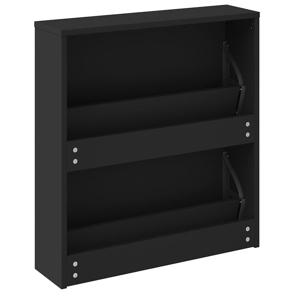 Shoe Cabinet with Mirror 2 Flip Down Compartments Black 63 x 17 x 67 cm