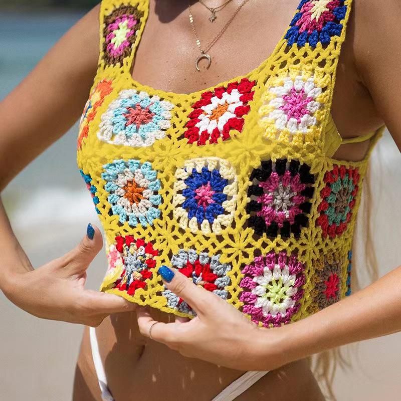 2022 Ethnic Style Hand-Crocheted Vest with Random Floral Design