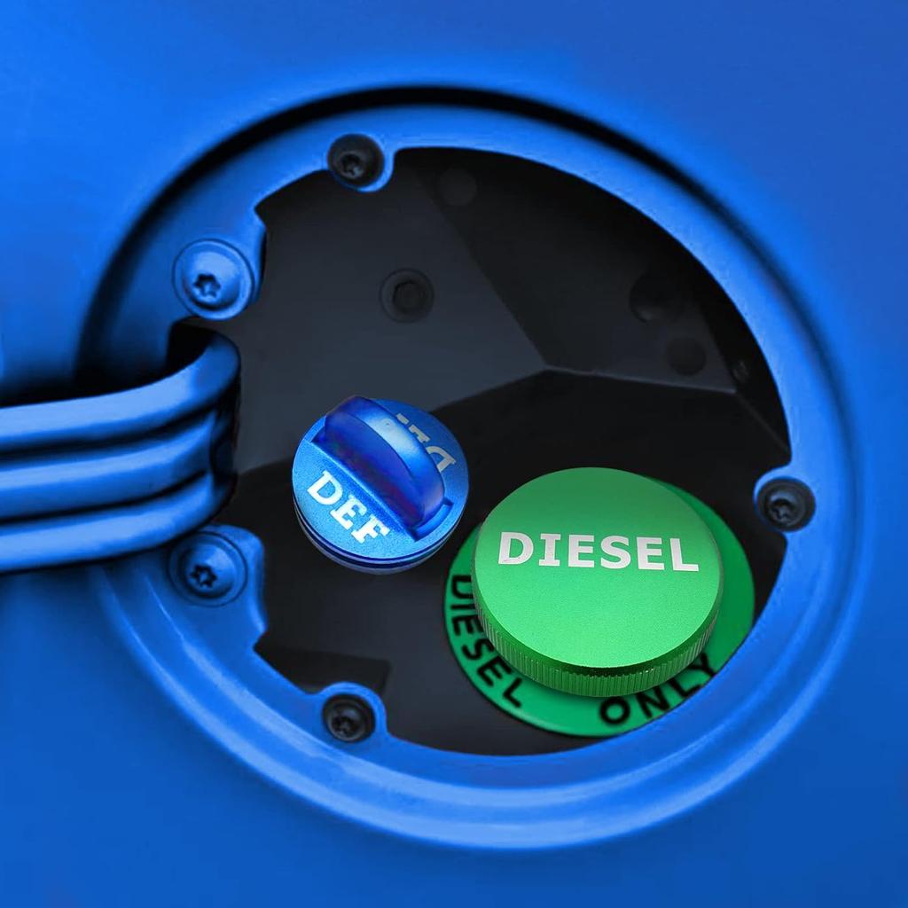 Wsays Magnetic Billet Aluminum Blue Diesel Exhaust Fluid Cap/DEF Cap & Green Fuel Cap Compatible With Dodge Ram Cumm EcoDiesel