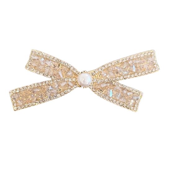 Girl Decorative Hairpin, Imitation Pearl Rhinestones Bow Shape Hair Clip, No Damage Side Bang Hair Pin, Versatile Style Hair Accessories