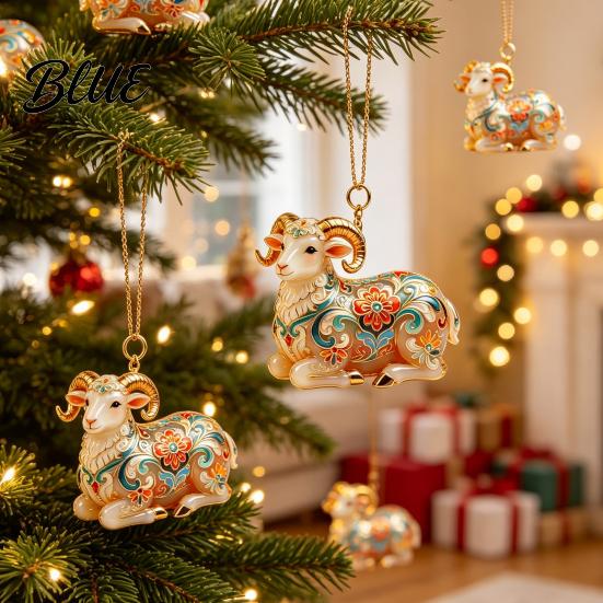 Clear Acrylic Goat 2D Christmas Ornament Farm Animal Car Rearview Mirror Indoor Festive Decoration Charm Auto Interior Hanging Pendant for