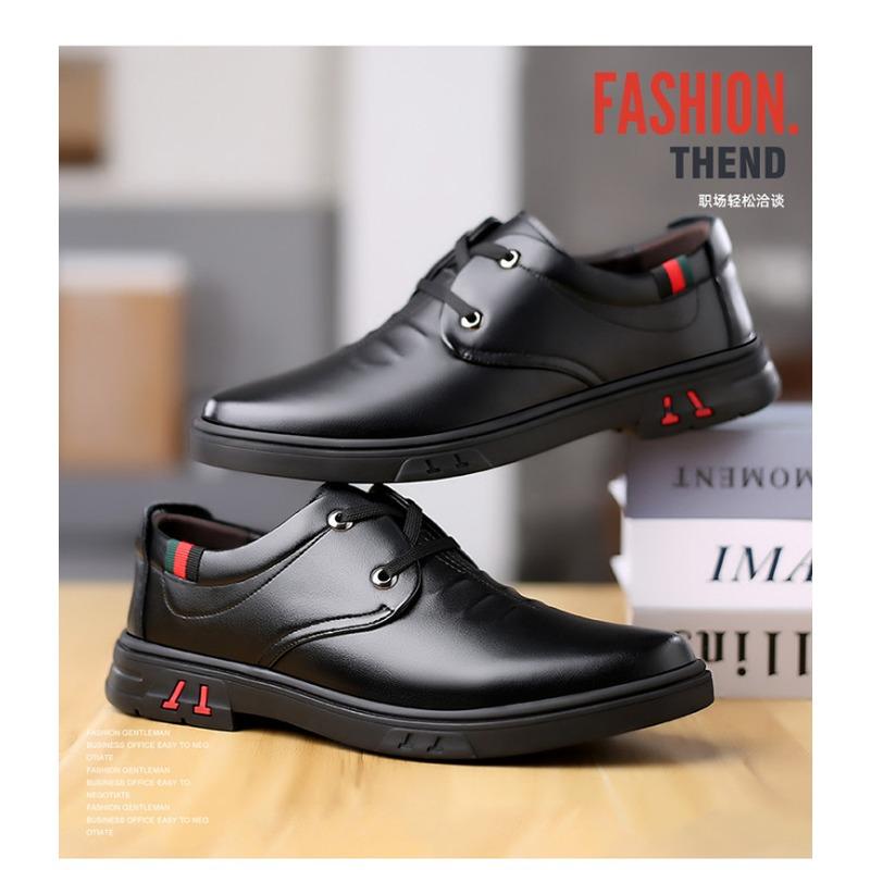 Men's New Spring Business Casual Leather Shoes, British Style Lightweight Soft Sole Dad Shoes for Middle-aged Men