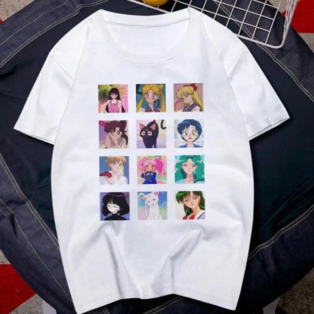 90s Anime Sailor Moon Retro Graphic T Shirt Summer Cotton Unisex Women Tee Streetwear Casual Trend Short Sleeve Hip Hop Top