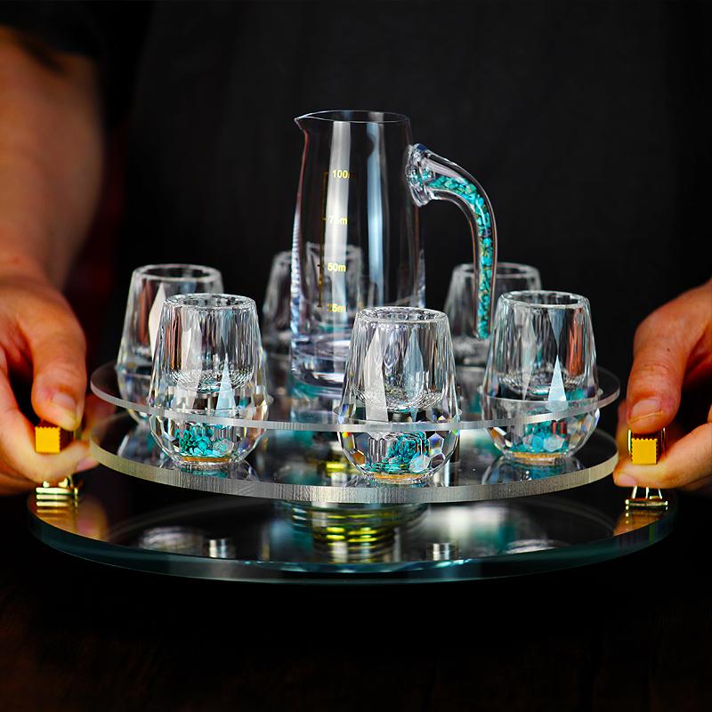 Luxury Double Bottom Crystal Glass Vodka Sake Shochu Liqueur Gold Foil Tea Cup For Bar Hard Liquor Gifts