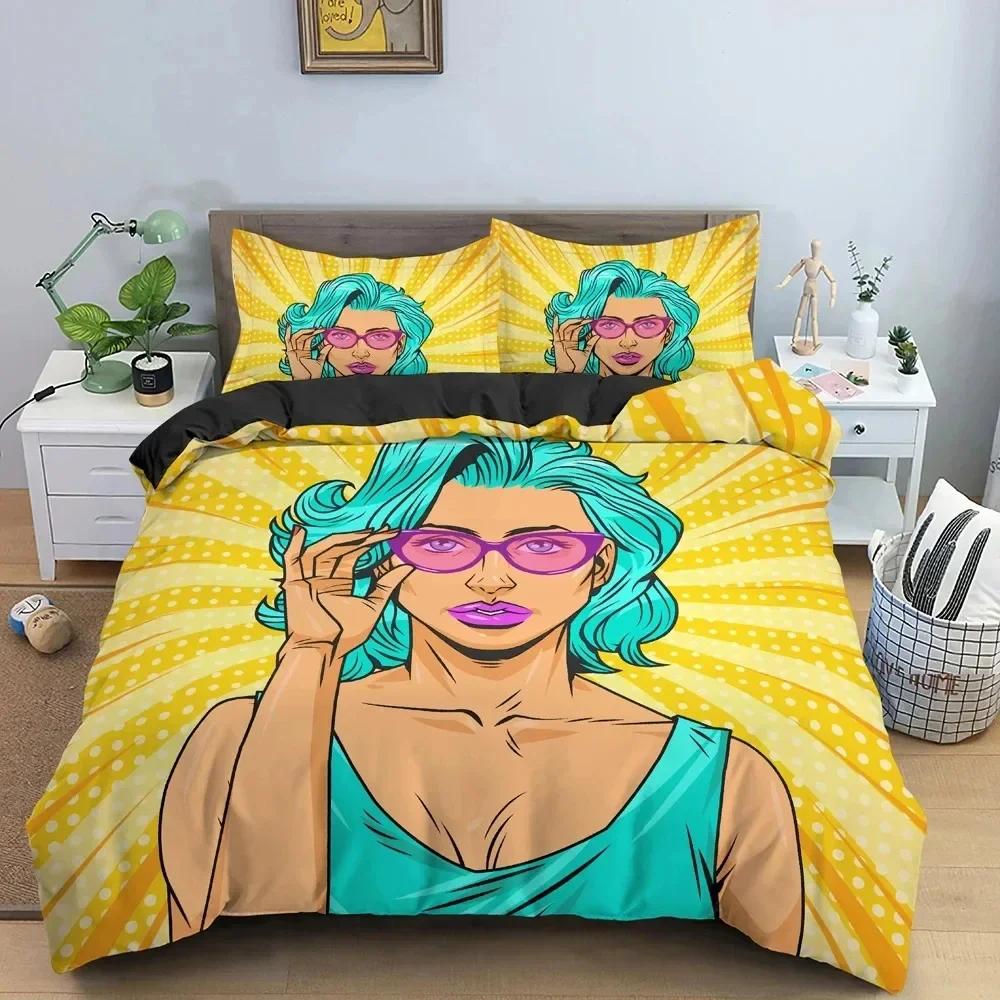 Cartoon Girly Watercolor Girl Modern Women Comfortable Duvet Quilt Cover Pillowcase Bedding Set Bedroom Decoration Home Textile