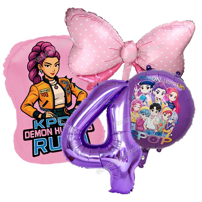 Kpop Demon Hunters Birthday Balloons Decoration Zoey Rumi Mira Girl Party Number Balloons Set Party Favor Home Decor Kids Gift