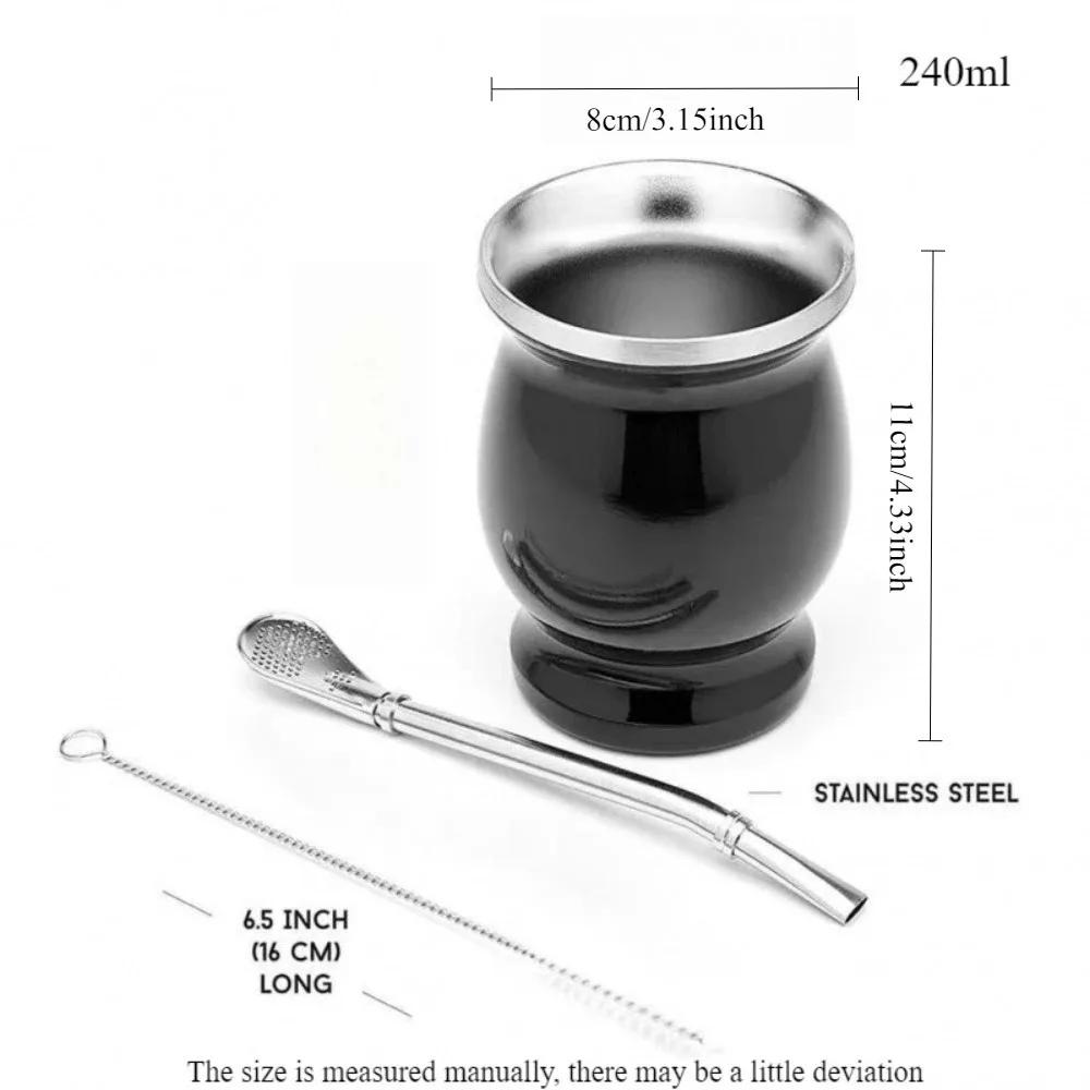 8 Oz Mug Tea Gourd Cup Easy To Clean Mate Tea Cup/gourd Set with Straw and Straw Brush Metal Cup High Temperature Resistant