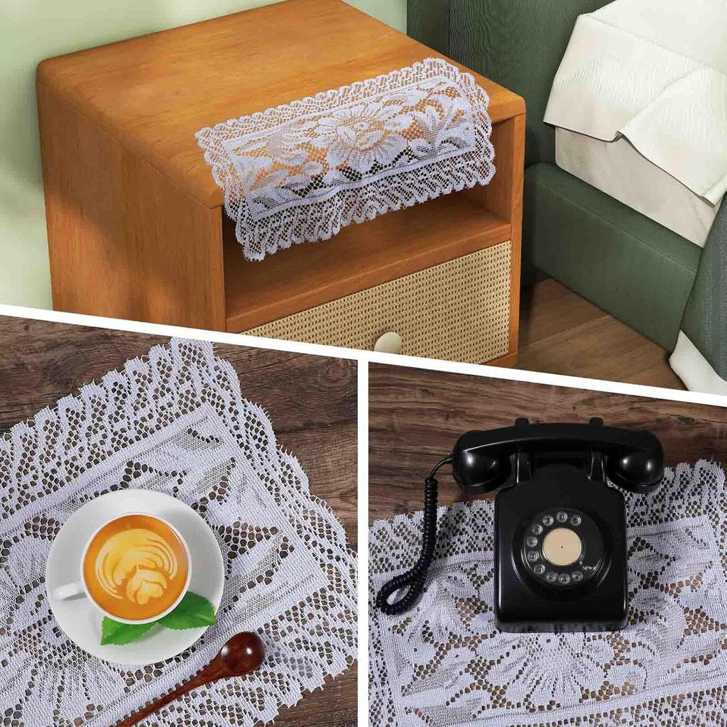 2 Pcs Rectangle Lace Placemats for Tables, Handmade Crochet Doilies Vintage Floral Embroidered Table Runners for Wedding Tea Party Home Decor, 12x17