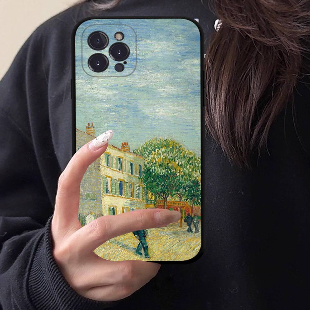 Retro Van Gogh Oil Paint Black TPU Phone Case Fashion For iphone17 Air 16 15 14 13 12 Pro 11 Pro Max Plus Protective Case