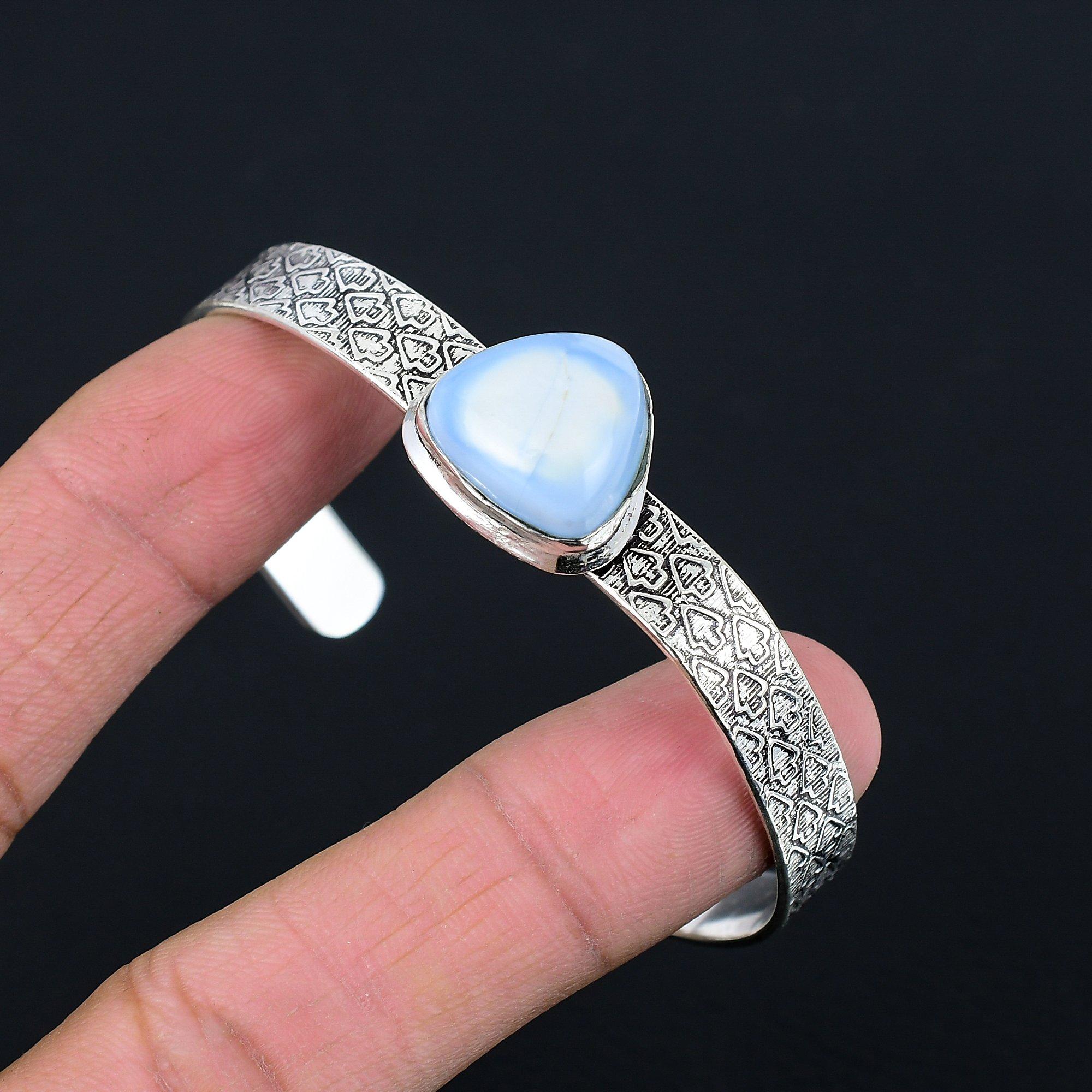 

Sisters Day Deal 925 Sterling Silver Trillion Owyhee Blue Opal Stone Wife Bangle Adjustable