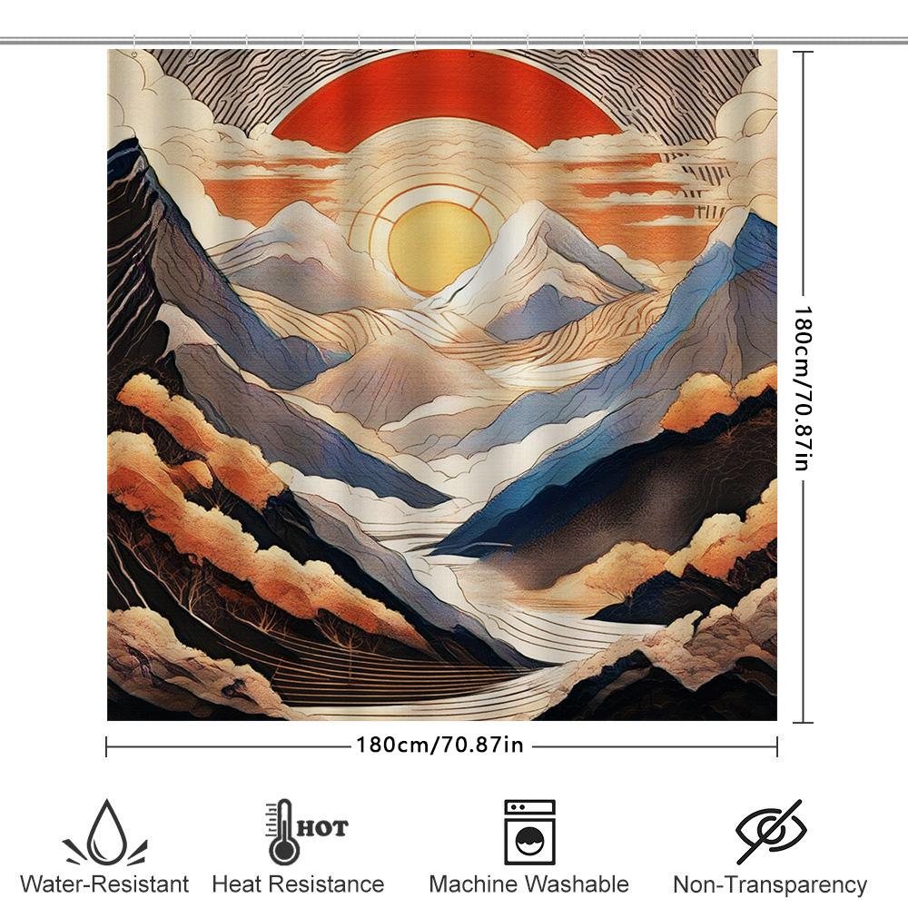 Sunrise Mountain Shower Curtain Watercolor Landscape Design For Bathroom Decor 3D Printing Shower Curtains Home Decor