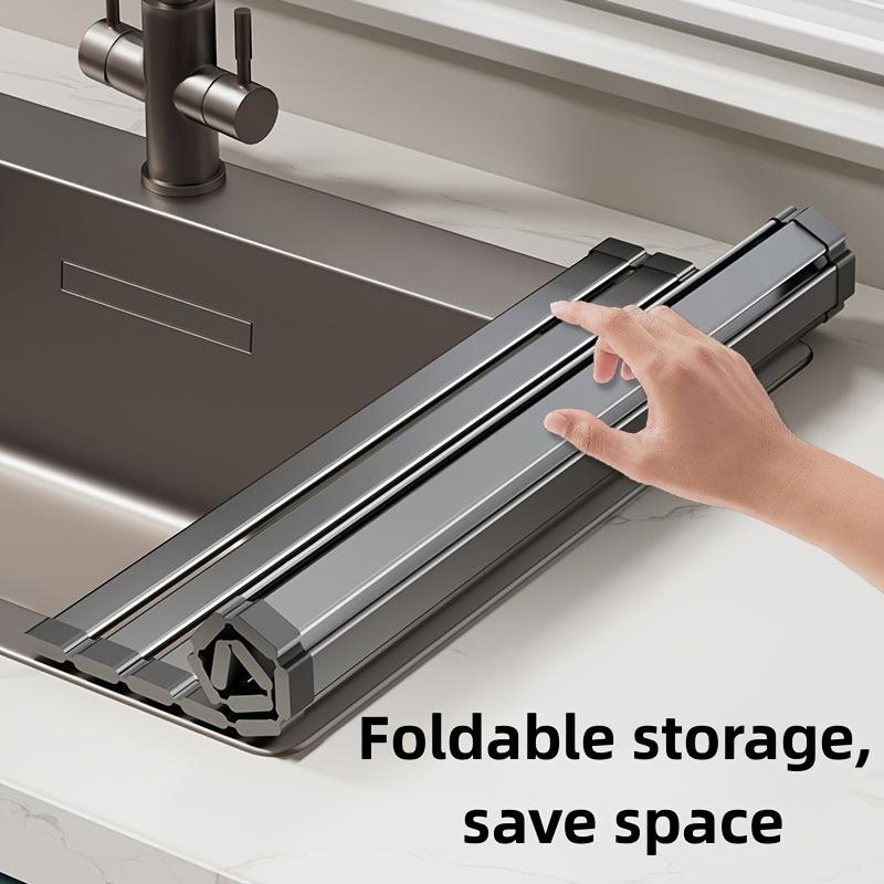 Foldable Heavy Duty Roll-Up Dish Drainer - Space Saving Adjustable Height Heat Resistant and Detachable Sink Storage Rack Withr