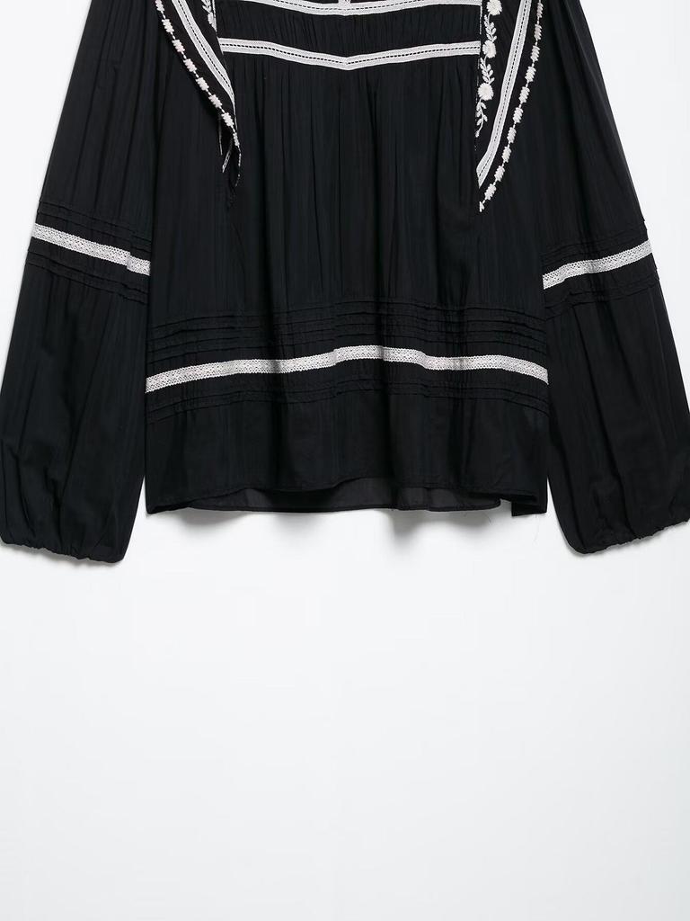 TAOP&ZA Women's Ethnic Style Ruffle Sleeve Embroidered Shirt