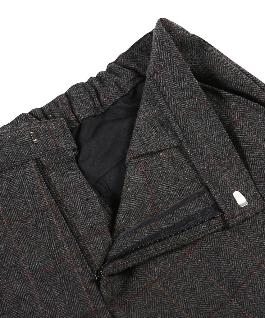 PRAIRIE Wool Herringbone Check Wide Slacks (Charcoal)