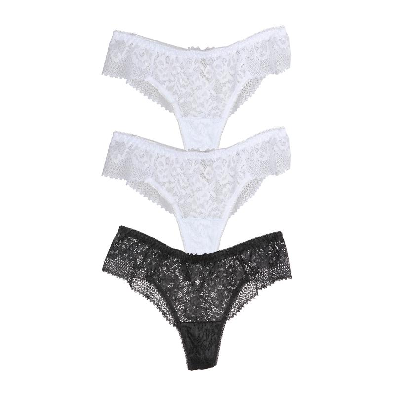 CINOON 3 buc/lot sexy din dantelă solubilă în apă Chiloți pentru femei cu șnururi G cu broderie Tanga cu talie joasă pe jumătate înfășurată în șold Chiloți bikini în formă de T