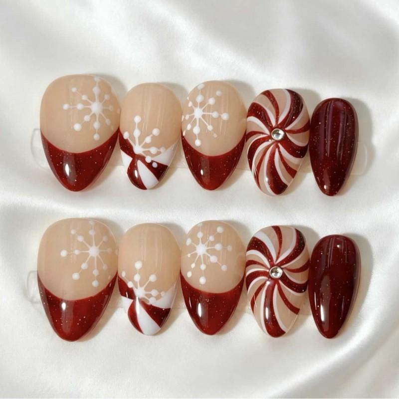 Removable Handcrafted Press-On Nails Pink Gradient Floral Carved Design Women Girls AS1022