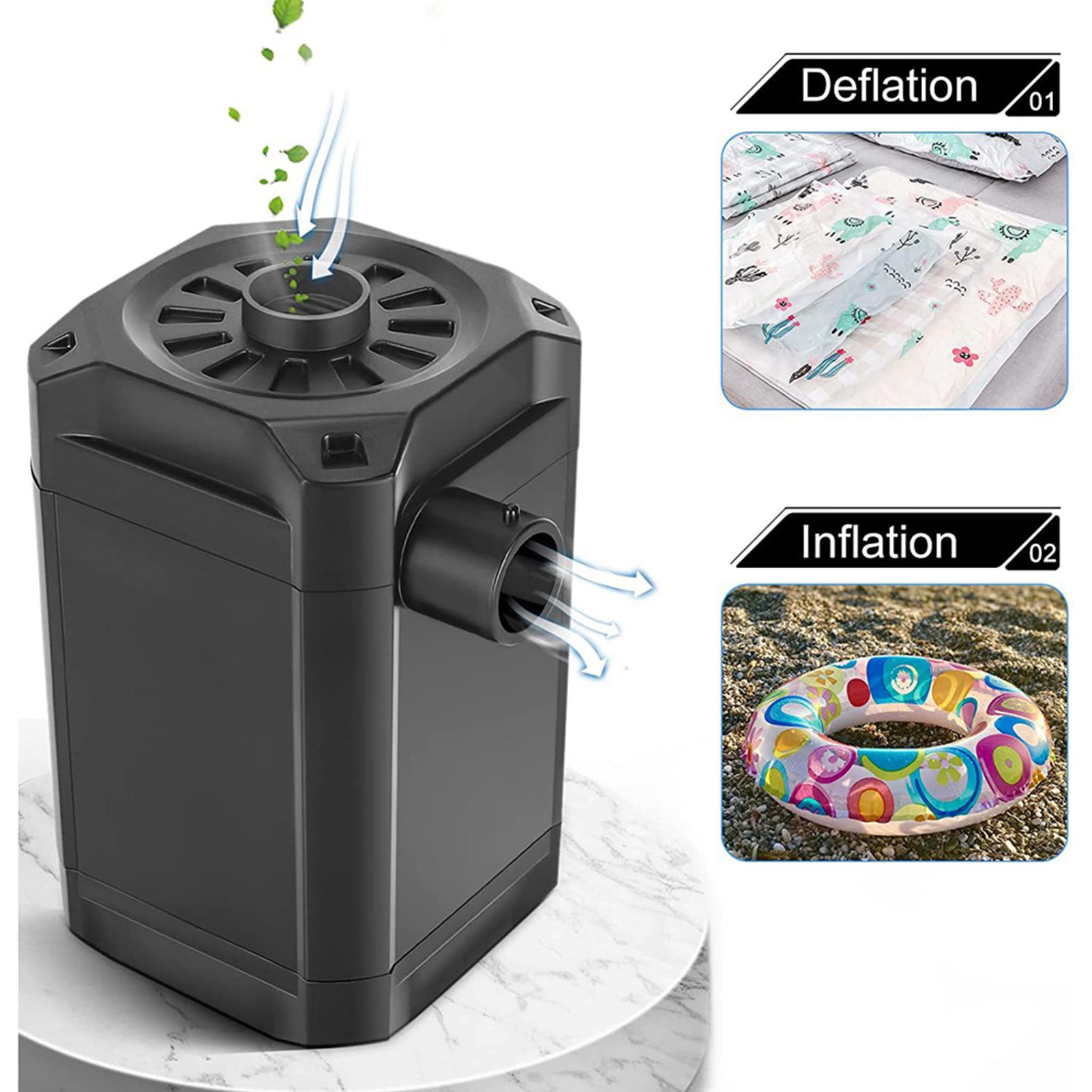 

Портативный воздушный насос Беспроводной электрический воздушный компрессор Насос для накачивания и сдувания с 3 насадками и индикатором батареи чёрный