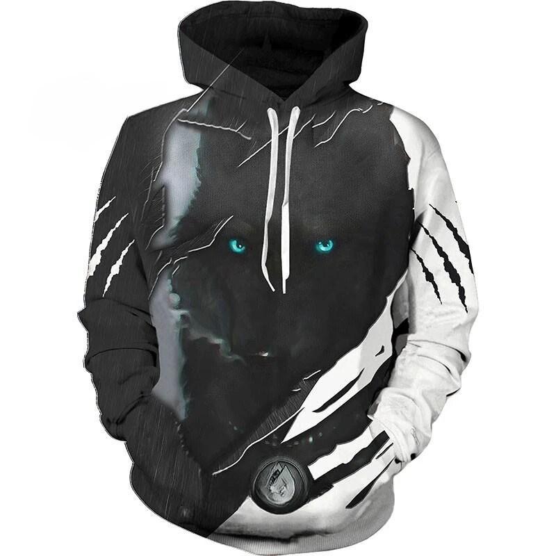 

2024 Men s Animal Sweatshirt Hoodie Autumn 3D Print Animal Wolf Pattern Hooded Pullover Fashion Casual animal Wolf Hoodie S