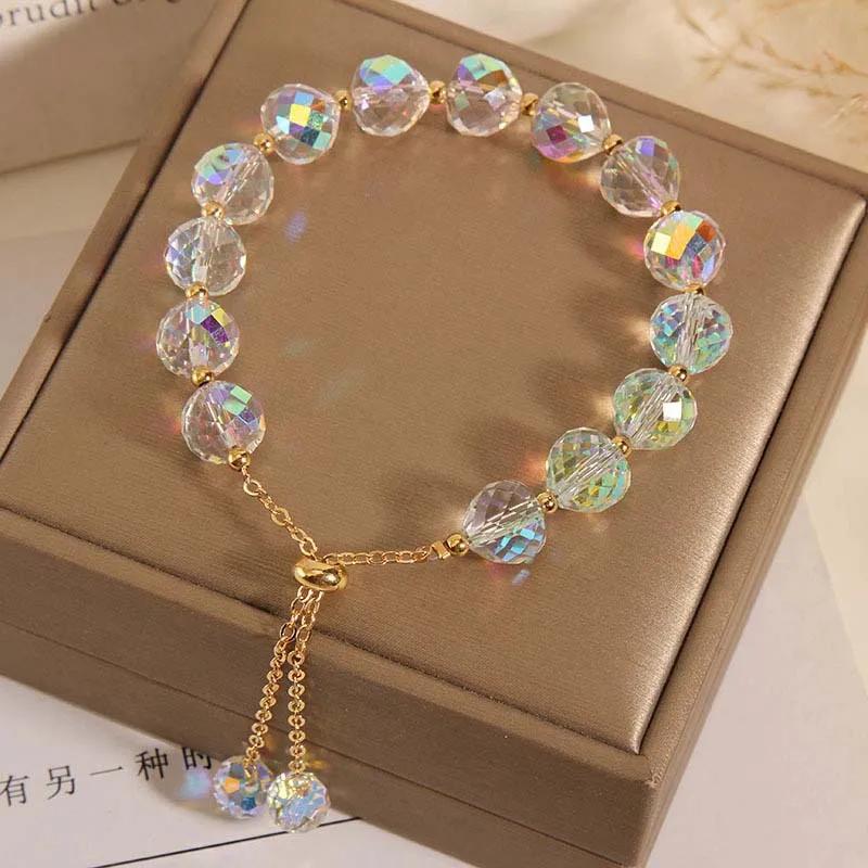Colorful Imitation Crystal Bracelet For Women Girls Exquisite Sparkling Stone Beads Rope Chain Strand Bracelets Jewelry