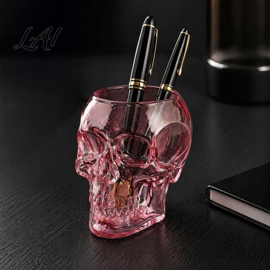 Contenant de Rangement Polyvalent Vase Mural Crâne Gothique Résine Translucide Pot de Fleurs Rose Transparent Ornement de Bureau Unique pour Fleurs Séchées