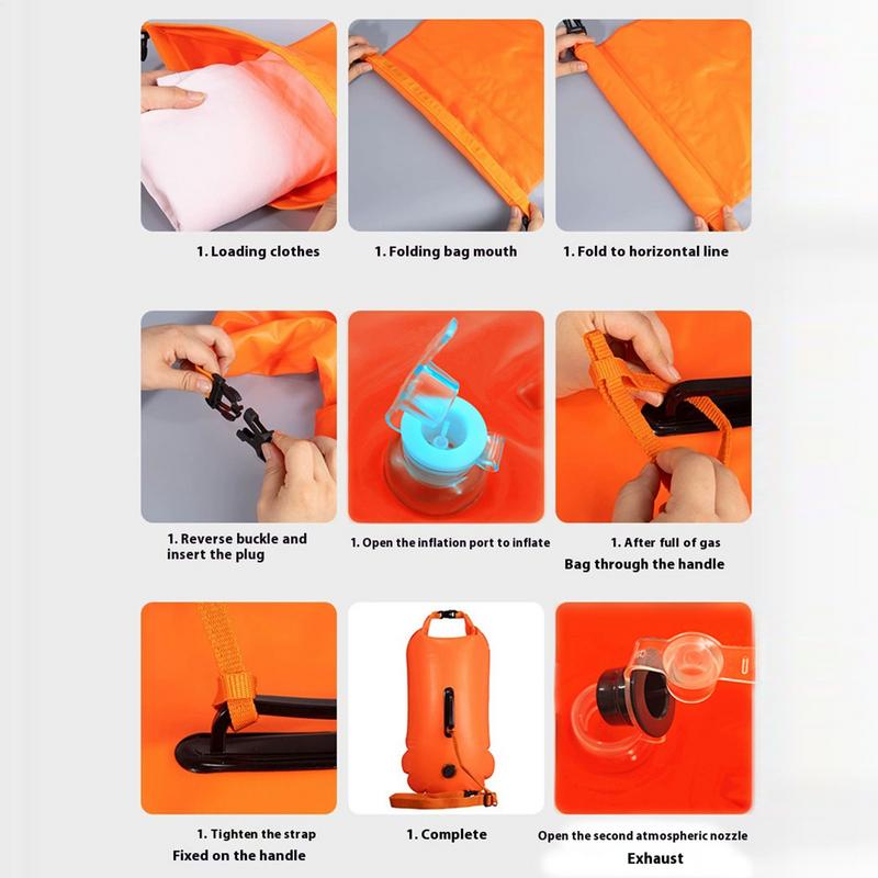 Outdoor Swim Safe Buoy Inflatable Life Saving Swim Buoy PVC Inflated Air Drying Bag Drift Bag For Swimming Pool Open Water