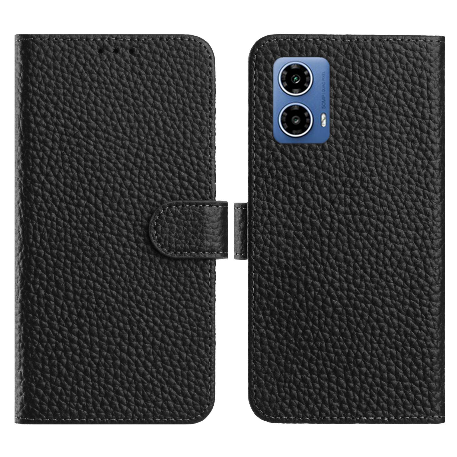 

Для Motorola Moto G35 5G Чехол-кошелек с подставкой Текстура личи Натуральная коровья кожа Книжка-чехол для телефона Black