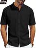Casual Herenhemd met Korte Mouwen en Mandarijnkraag Lichtgewicht Linnen-Look Knopen-Down Top met Borstzak Ademend Zomer Strandvakantie Shirt