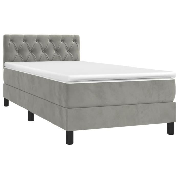 3141449 vidaXL Lit à sommier tapissier et matelas Gris clair 80x200 cm Velours