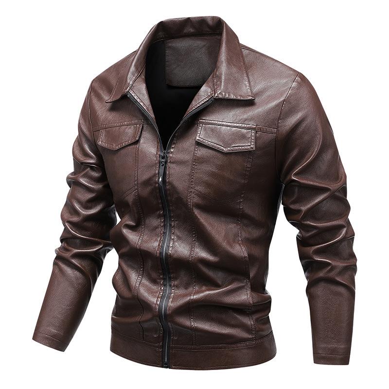 Men's 2023 Leather Motorcycle Jacket - Windproof, Warm, Trendy Outerwear with Lapel for Autumn/Winter