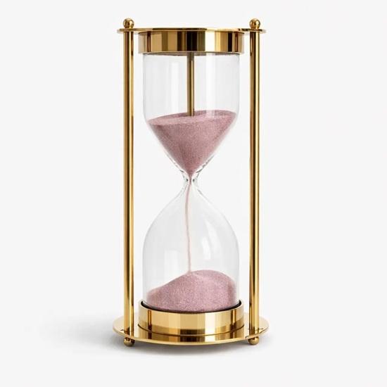 Handcrafted Brass Hourglass Pink Sand, 15 cm Nautical Decor Perfect for Desk, Shelf, Office, Study Room Gifting, Housewarming, Birthdays, Decor