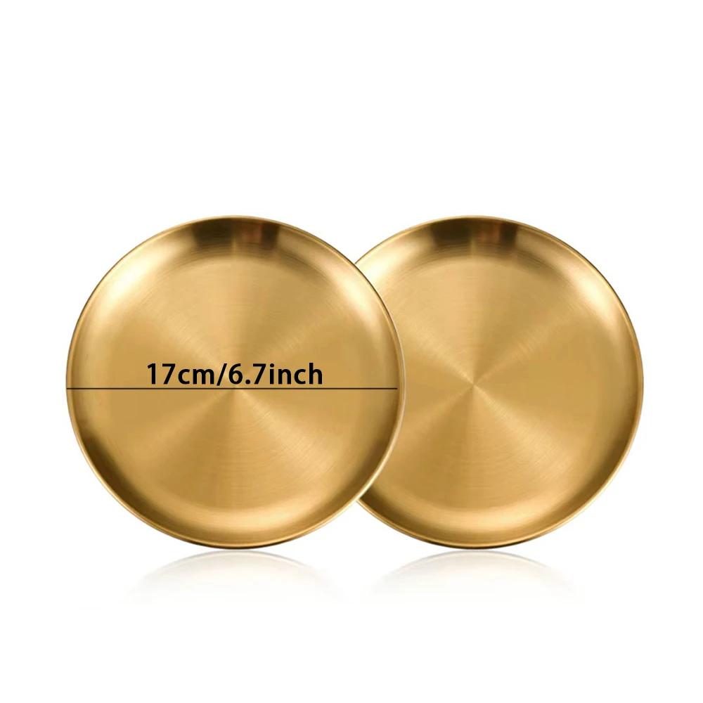 14/17/20/23/26/30CM Stainless Steel Bone Spitting Dish Gold Silver Shallow Tray Metal Dining Disc Round Plate Dessert Tableware