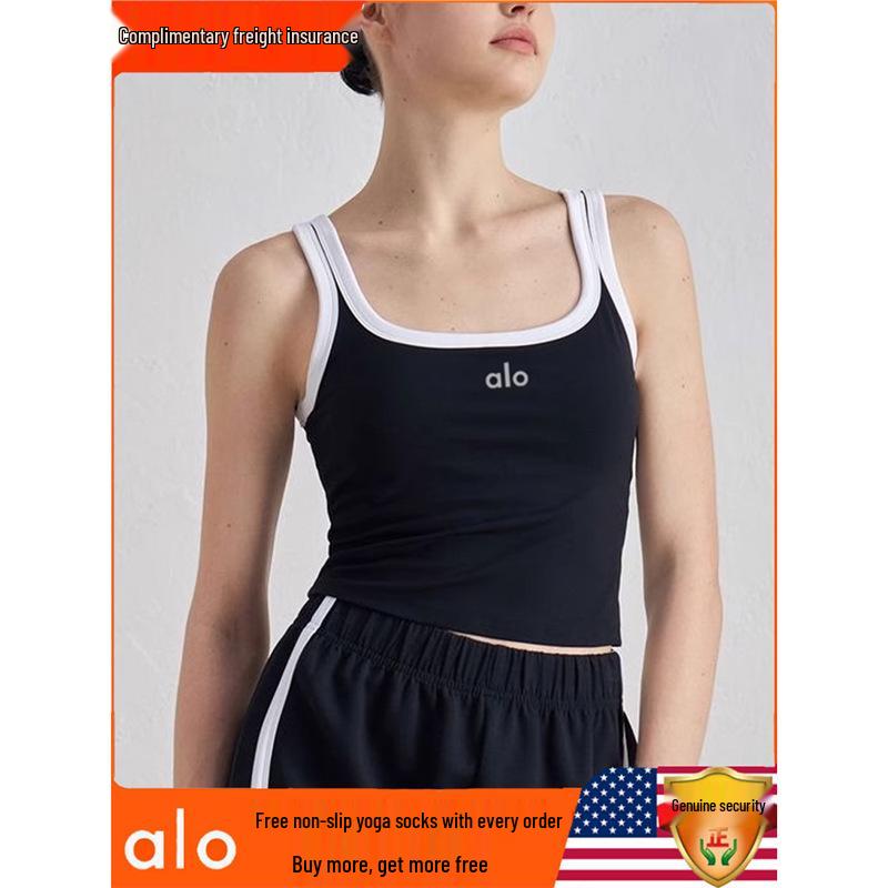 Chaleco de Yoga Deportivo Retro Americano con Cuello en U - Top de Fitness para Mujer