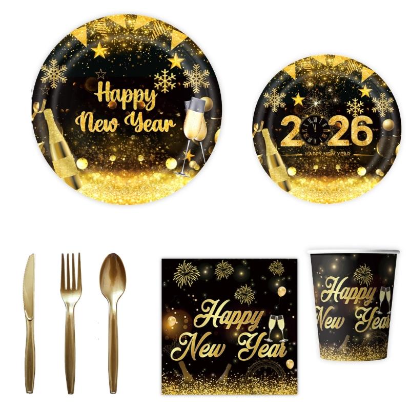 2026 Celebration Paper Plates Set Heat Resistant Coating Easy Cleanup Design