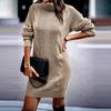 Women's Fashion Autumn/winter Solid Color High Collar Long Sleeve Wrap Hip Sweater Dress