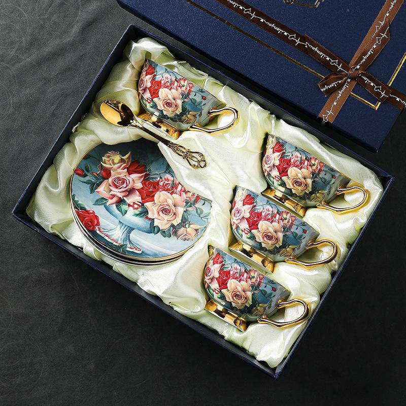 Yan Coffee Cup Chooses Bone China Afternoon Tea Tea Set Ceramic Gift Box Gift Gaoyan Premium Export Cup Saucer