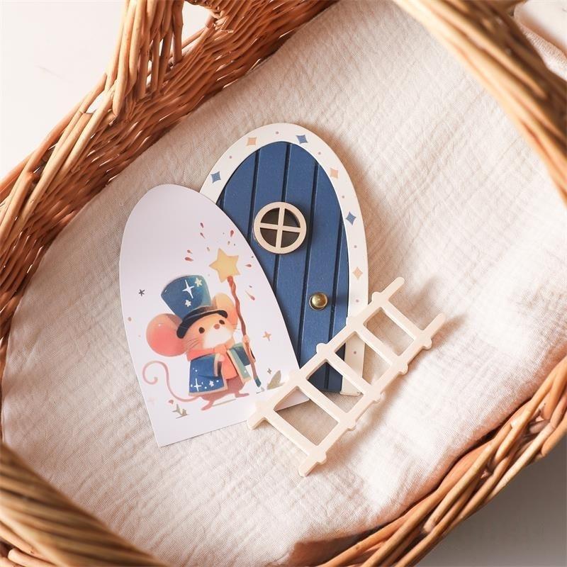 1 Set Exquisite Character Stickers Cute Pretend Play Wooden Arch Openable Door Toys Gift Montessori Wooden Fairy Door Kit