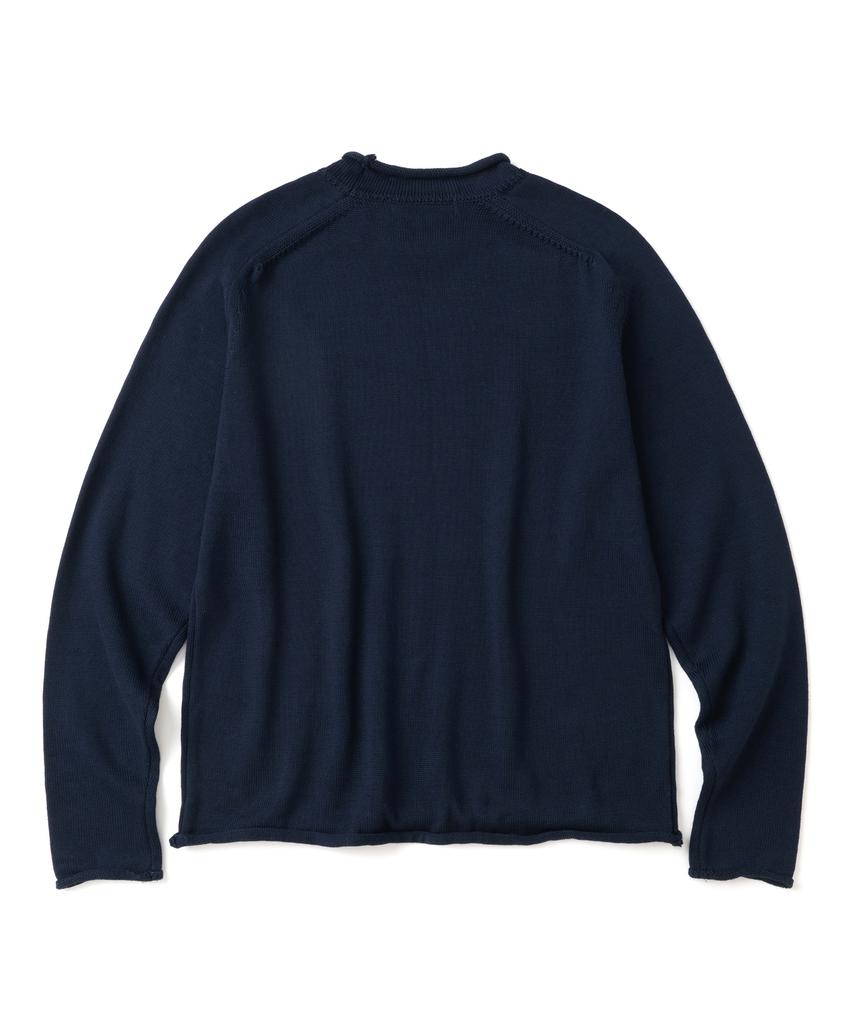 KNITTED Cotton Roll Raglan Round Knit Navy