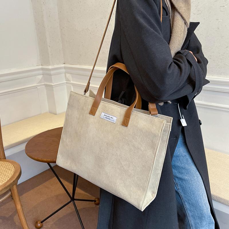 Casual Tote Soft Corduroy Satchel Shoulder Bags For Women Ladies Large Capactiy Office Handbags Shopping Crossbody Bag ARI