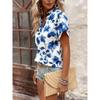 Damen Lässige Lockere V-Ausschnitt Blumenmuster Kurzarm Bluse