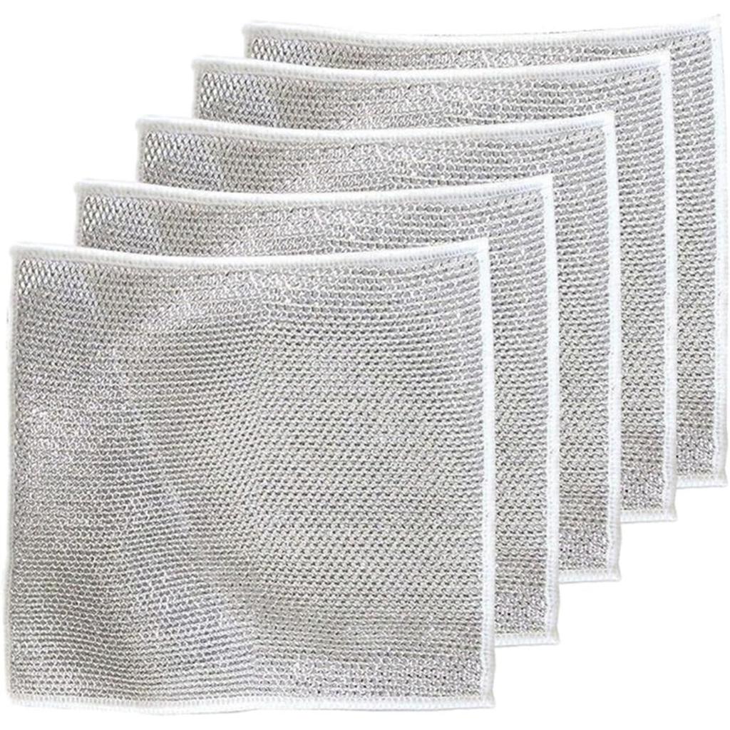 20pcs Non-Scratch Scrubbing Wire Dishwashing Rags, Microfiber Dish Cloths, Steel Wire Dish Towel, Resuable Dishwashing Rags for Wet and Dry