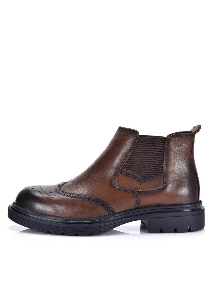 Men's Genuine Leather Chelsea Boots - Velvet Lined, Breathable, Trendy Mid-Top Martin Style