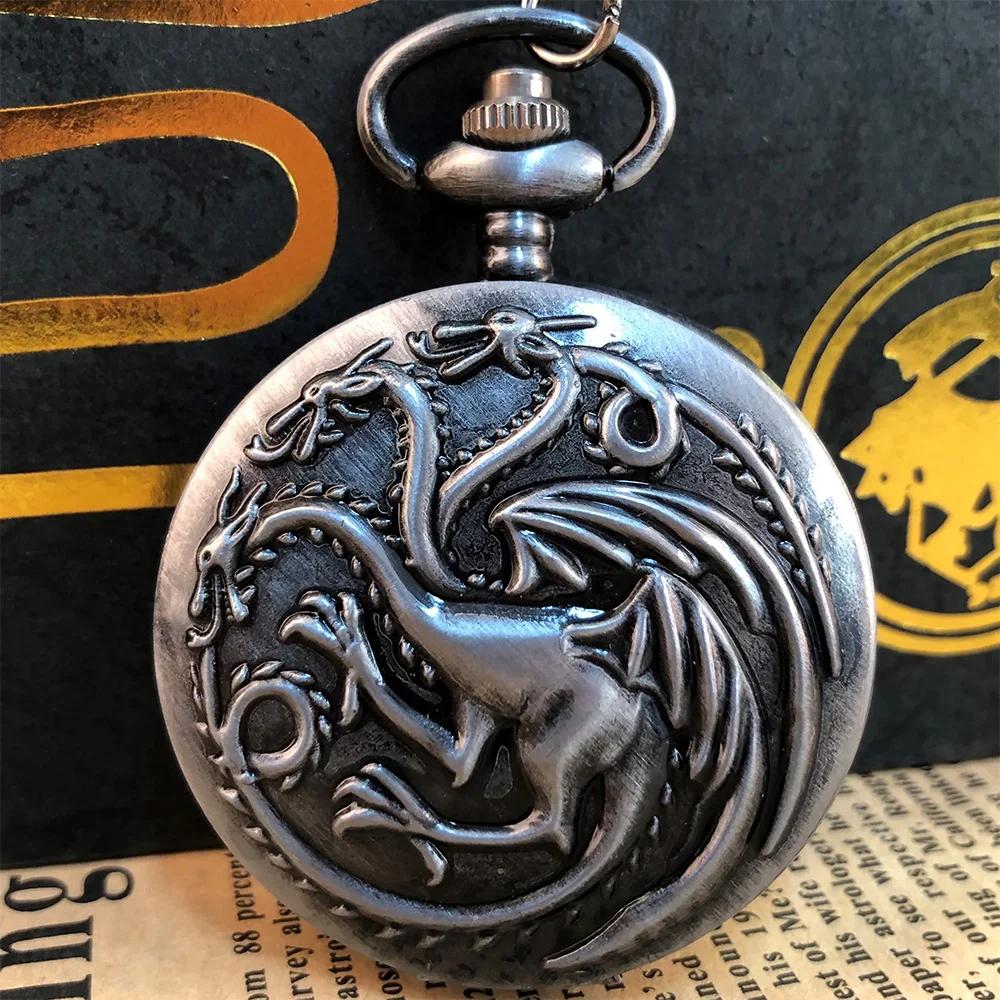 

Three Head Animal Dragon Quartz Pocket Watch Necklace Children s Student Practical Watch Gift Clock серый