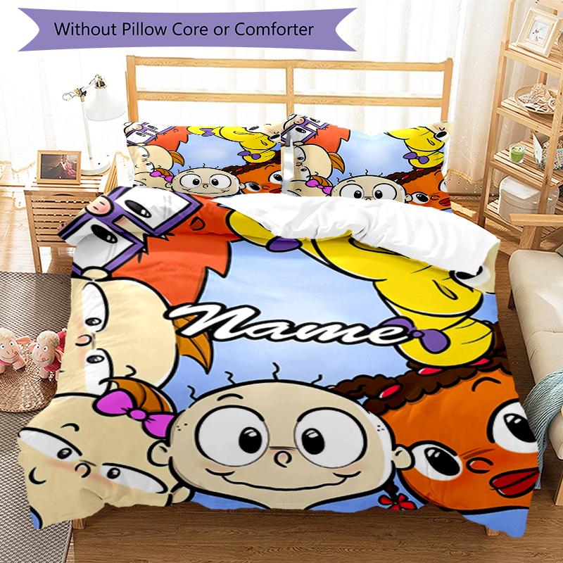 3pcs Custom Name Rugrats Bedding Set Duvet Cover Closure Includes 1 Duvet Cover & 2 Pillowcases, Soft and Comfortable for All Seasons.