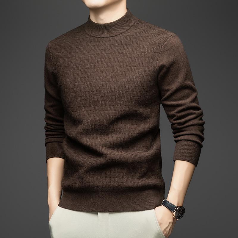 

Men s Winter Jacquard Wool Blend Half-high Collar Knit Sweater XXXL колір темно кави