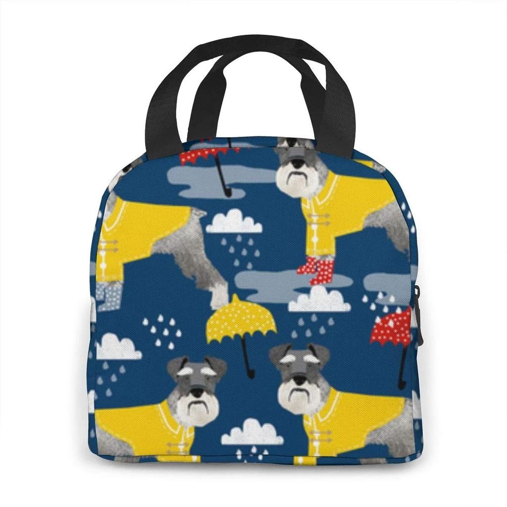 Schnauzer Raincoat Dog Hawaiian Surfer Portable Insulated Lunch Bag Tote Waterproof Meal Prep Box With Zipper For Office School