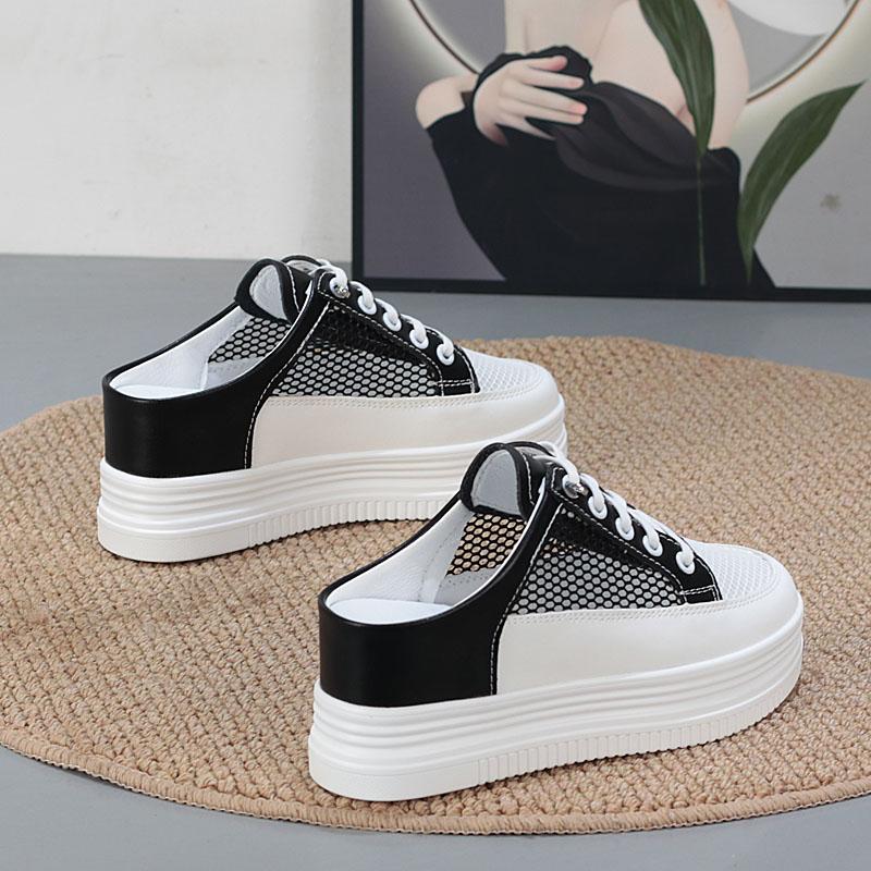 Fashion 7CM Air Mesh Platform Wedge Breathable Pumps Summer Hollow High Brand Synthetic Chunky Heels Mary Jane Slipper Shoes