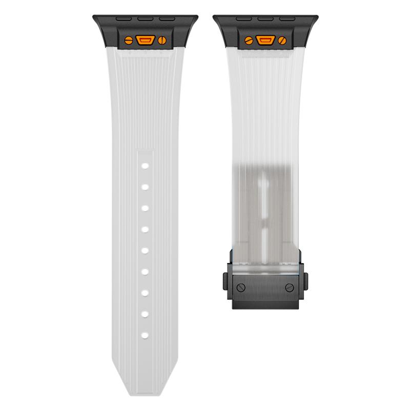 

Прозрачный резиновый ремешок для Apple Watch Ultra 2, 49 мм, 44 мм, 45 мм, спортивный ремешок для iWatch Series 9, 8, 7, 42 Se 6, 5, 4, прозрачный браслет For iWatch 49MM Black белый