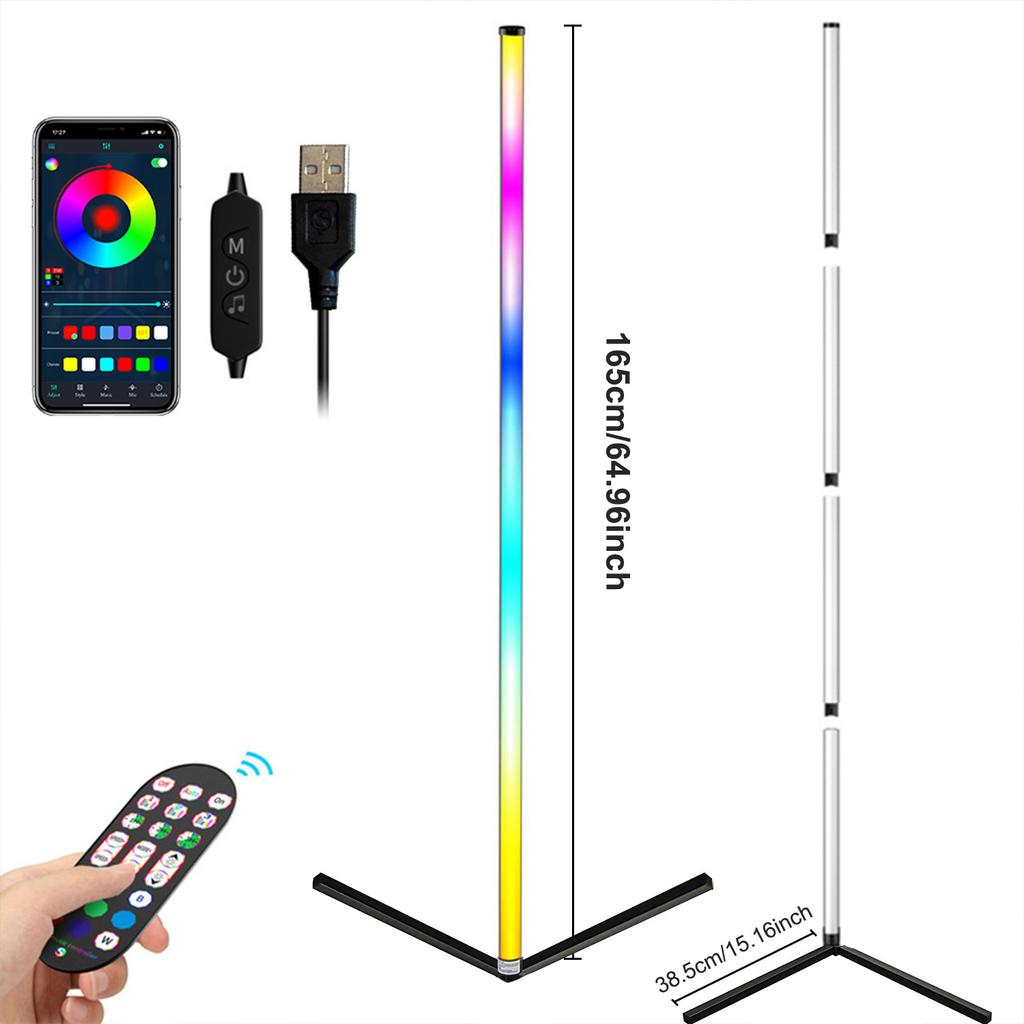 RGB Smart Tuya Corner Floor Lamp with App and Remote Control LED Modern Mood Lighting Standing Floor Lamp for Gaming Living Room