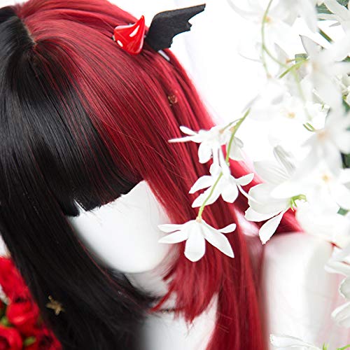 Harajuku-style GAL-kei women's full wig, long, straight, black, red, and double-colored, Lolita style.