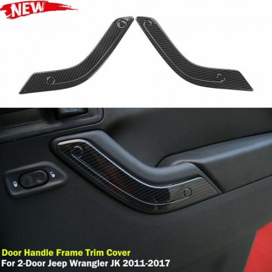 Carbon Fiber Interior Door Handle Trim Cover Strips For Jeep Wrangler JK 2011-17
